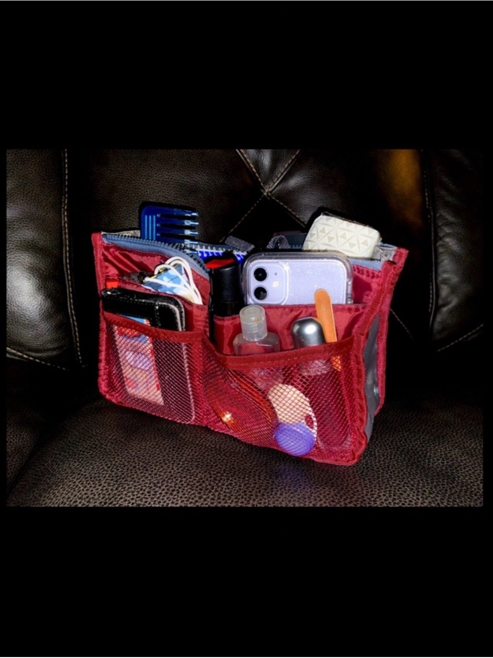Y2K Nylon Purse Insert ORGANIZER | + pockets/zippers | red or black